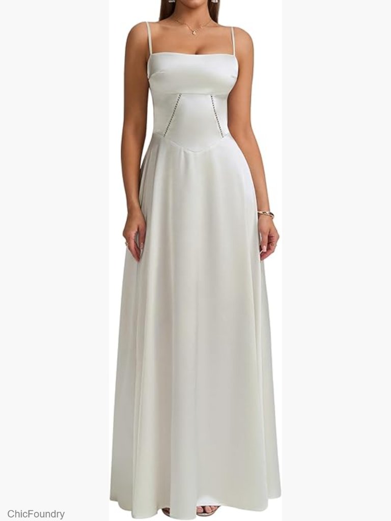 Satin Maxi Dress Spaghetti Strap Lace Up Formal Long Gown